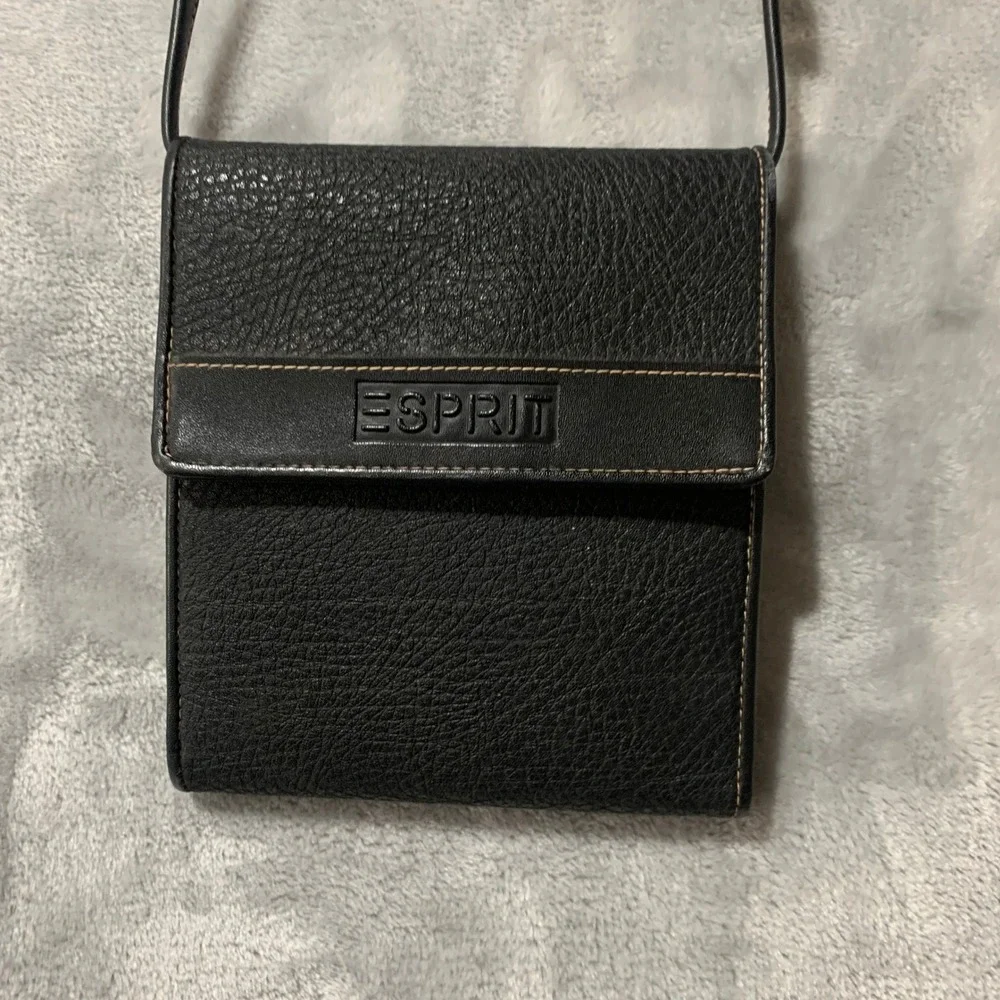 Esprit Black Crossbody Wallet Bag‎ Organizer Multi Compartment Small Purse Vtg